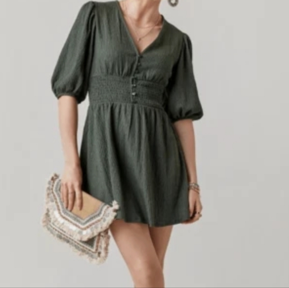 Francesca's Cottagecore Dress Olive Green L NWT